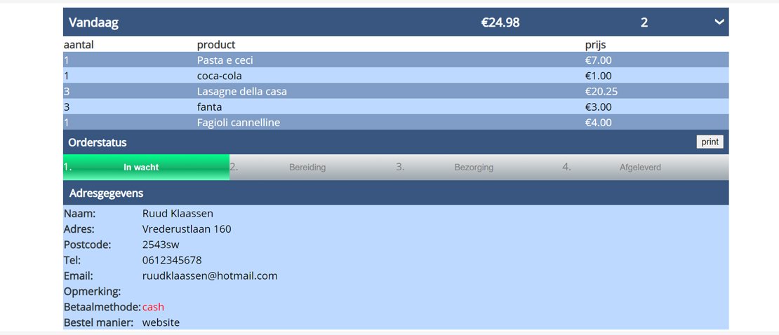 Details inkomende order